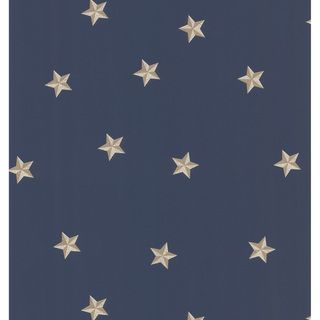Blue Americana Stars Wallpaper (BlueMaterials Vinyl coatedQuantity One (1)Dimensions 20.5 inches long x 33 feet wodeTheme TraditionalRepeat 20.5 inchesMatch DropCare instructions WashableHanging instructions PrepastedModel 499 56712 )