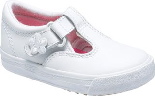 Girls Keds Daphne Leather T Strap   White Leather Casual Shoes
