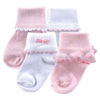 Luvable Friends Infant Girls 4 Pack Lace Cuff Socks   Pink 0 6 M