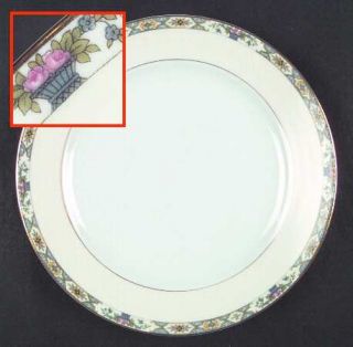 Noritake Allerton Dinner Plate, Fine China Dinnerware   Blue & Yellow Edge,Pink