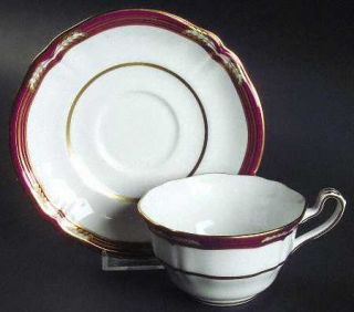 Spode Chancellor Crimson Flat Cup & Saucer Set, Fine China Dinnerware   Crimson