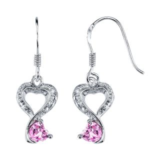 Love Grows Lab Created Pink Sapphire & White Topaz Heart Earrings, Womens