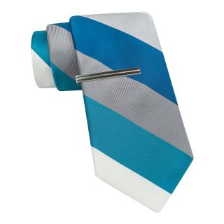 JF J.Ferrar JF J. Ferrar Bold Stripe Tie w/ Tie Bar, Blue, Mens