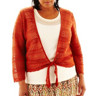 Alfred Dunner Birds Of Paradise Crochet Layered Top   Plus, Paprika, Womens