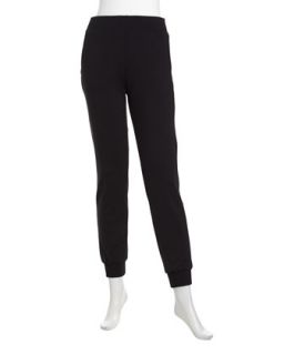 Relaxed Pique Knit Pull On Pants, Black