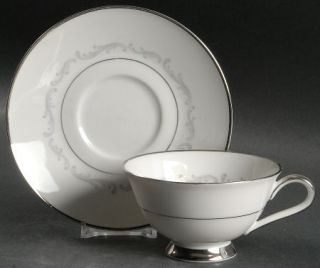 Heinrich   H&C Platinum Arc Footed Cup & Saucer Set, Fine China Dinnerware   Gra