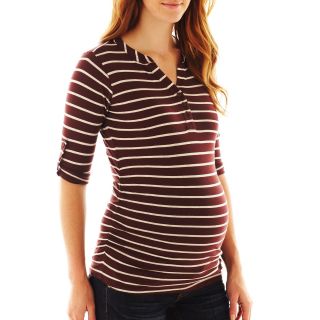 Maternity Striped Henley, Burgundy/natural