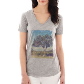 A.N.A Short Sleeve V Neck Graphic Tee, Lhthrgry Tree, Womens
