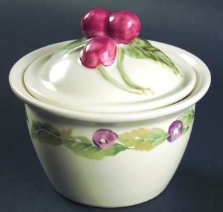 Pfaltzgraff Jamberry Sugar Bowl & Lid, Fine China Dinnerware   Green/Tan Leaves,