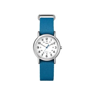 Timex Weekender Womens Silver Tone Blue Nylon Strap Watch, White