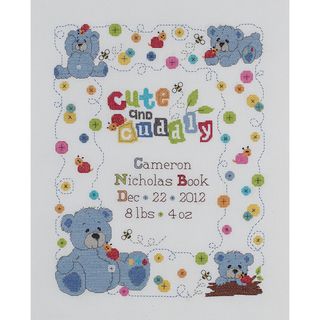 Cute and Cuddly Bear Birth Record Counted Cross Stitch Kit 10x13 14 Count