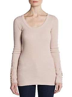 Crochet Trimmed Thermal Top   Blush