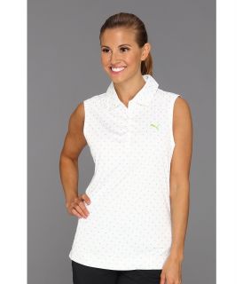 PUMA Golf Sleeveless Watercolor Polka Dot Polo Shirt 13 Womens Short Sleeve Knit (White)