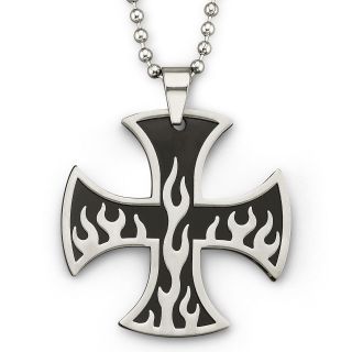 Mens Flame Iron Cross Pendant Stainless Steel