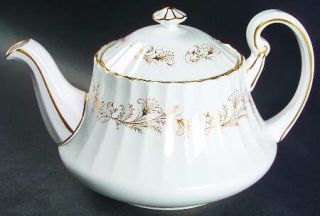 Paragon Lafayette Teapot & Lid, Fine China Dinnerware   Gold Leaf Design, Fluted