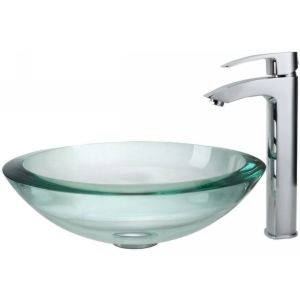 Kraus C GV 150 19mm 1810CH Exquisite Visio Clear 34mm edge Glass Vessel Sink and