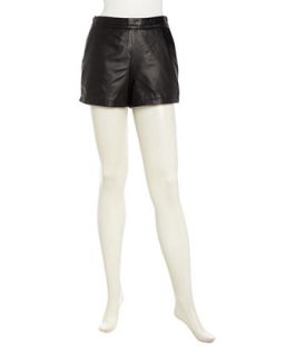 Jacqueline Zip Leather Shorts, Black
