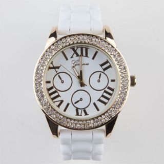Rhinestone Rubber Band Watch White One Size For Women 236466150
