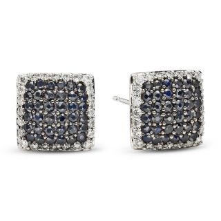 Closeout EFFY Black Sapphire and Diamond Square Earrings, Wg (White Gold),