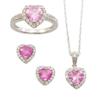 Lab Created Pink & White Sapphire 3 pc. Heart Jewelry Set, Womens