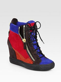 Giuseppe Zanotti Patchwork Suede Wedge Sneakers