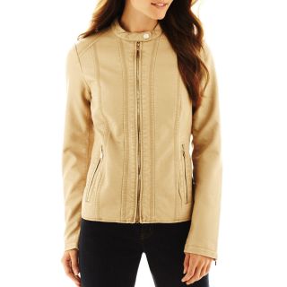 Worthington Zip Front Mixed Fabric Jacket, Sunsand, Womens