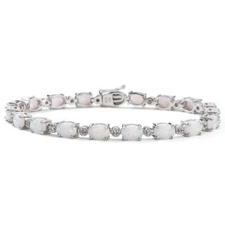 Sterling Silver Lab Created Opal & Diamond Accent Bracelet, Womens