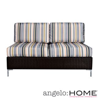 Angelohome Napa Springs Newport Stripe Armless Loveseat Indoor/outdoor Resin Wicker (Stripe in tan, white, gray, black and oliveMaterials Aluminum, resin wicker, polyesterFinish Dark brownCushion includedWeather resistantDimensions Loveseat 34.5 inch