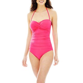 LIZ CLAIBORNE Twist Bandeau 1 Piece Swimsuit, Fuchsia, Womens