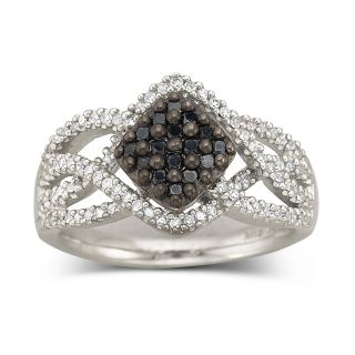Sterling Silver Color Enhanced Black Diamond Ring, White, Womens