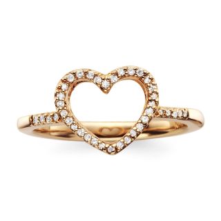 1/10 CT. T.W. Diamond14K Rose Gold Plated Mini Heart Ring, Womens