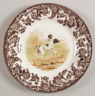 Spode Woodland Salad Plate, Fine China Dinnerware   Brown Floral Border Animal S