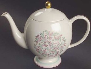 Franciscan Rossmore Teapot & Lid, Fine China Dinnerware   Turquoise & Pink Leave
