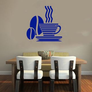 Cup Of Coffee Blue Bean Smoke Wall Vinyl Decal (Glossy redDimensions 25 inches wide x 35 inches long )