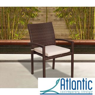 Atlantic Liberty Wicker Stacking Armchair (set Of 4) (Dark brown, off whiteMaterials Aluminum, synthethic wickerFinish Synthethic wickerWater repellent cushionsAluminum frameWeather resistantUV protectedCushion dimensions 16.5 inches high x 18 inches w