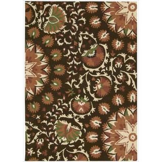 Hand tufted Suzani Brown Floral Bloom Rug (8 X 106)