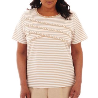 Alfred Dunner Tuscan Sunset Spliced Striped Knit Top   Plus, Tan, Womens