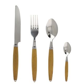 French Home Faux Wood Handle 24 piece Stainless Steel Flatware Set
