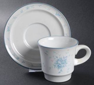 Noritake Penzance Flat Cup & Saucer Set, Fine China Dinnerware   Primastone, Blu
