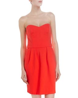 Strapless Ponte Dress, Neon Orange