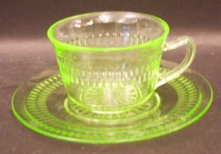 Anchor Hocking Roulette Green Cup and Saucer Set   Green, Depression Glass