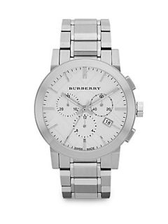 Burberry Brushed Stainless Steel Chronograph Watch   Silver