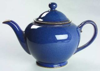 Denby Langley Boston Teapot & Lid, Fine China Dinnerware   Dark Blue Border W/ B