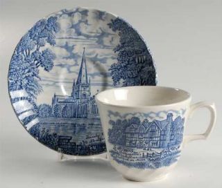 Ridgway (Ridgways) Shakespeares Country Blue Flat Cup & Saucer Set, Fine China D