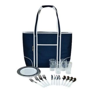 Picnic At Ascot Large Insulated Picnic Tote For Four Navy/white