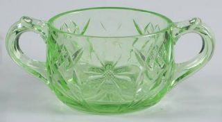 US Glass Floral & Diamond Green Open Sugar   Green               Depression Glas