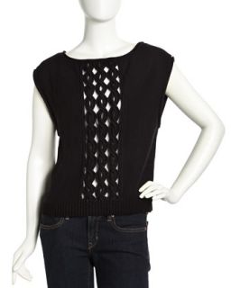 Sleeveless Cable Knit Sweater, Black