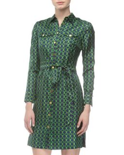 Chain Print Shirtdress, Green/Navy