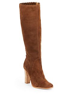 Cloverly Scalloped Suede Knee High Boots   Toffee