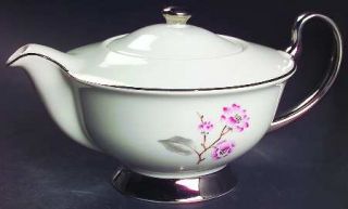 Syracuse Patricia Teapot & Lid, Fine China Dinnerware   Pink Flowers,Gray Leaves